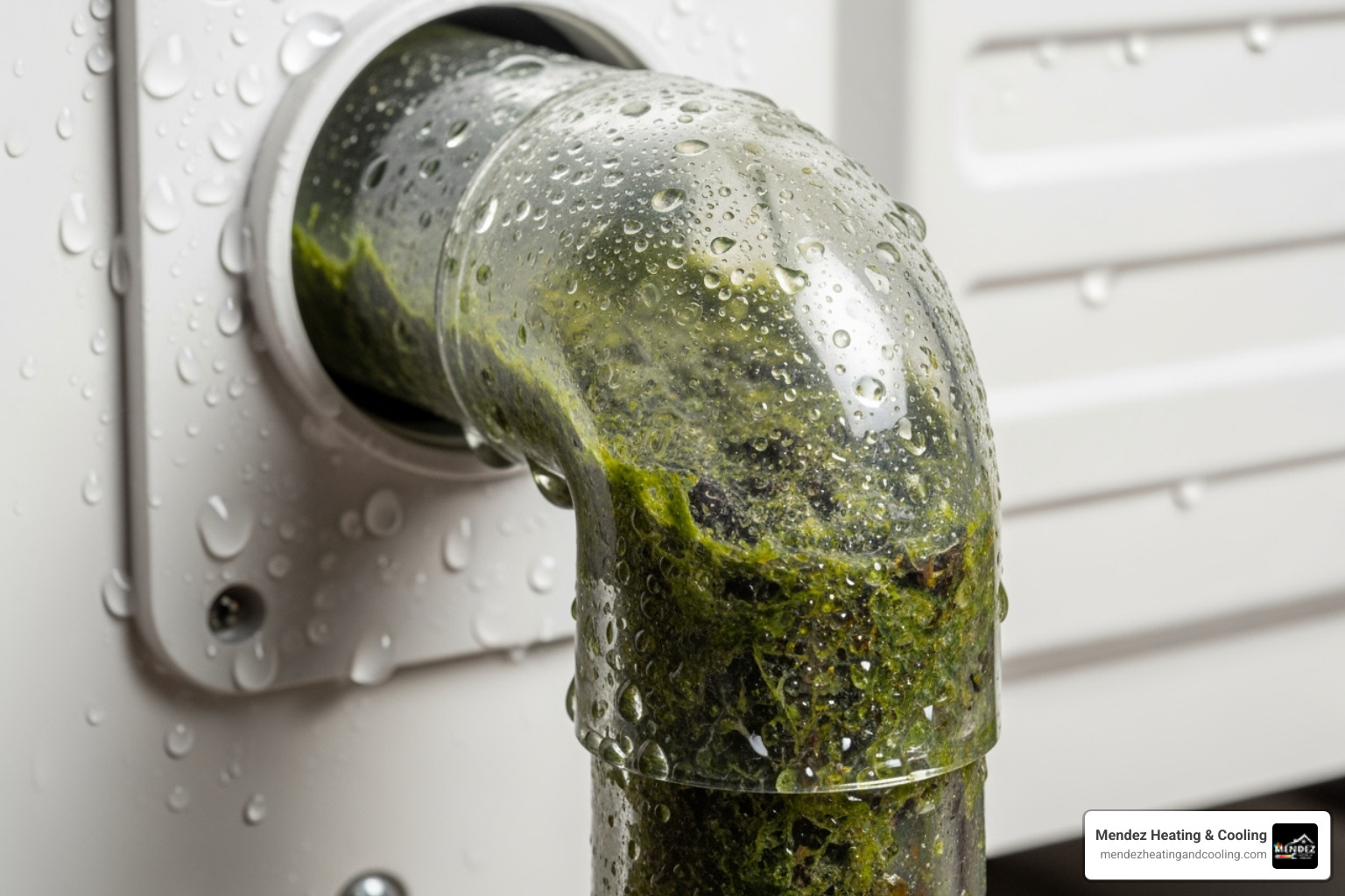 of a clogged condensate drain line with algae buildup - mini split leaking in richboro pa