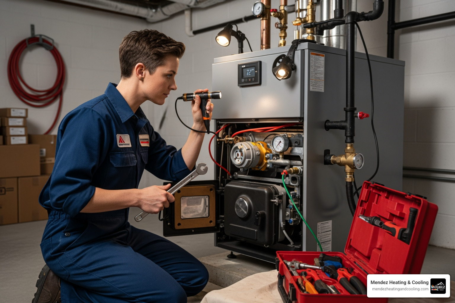 certified technician working on oil boiler with specialized tools - oil boiler repair reading pa certified technician working on oil boiler with specialized tools - oil boiler repair reading pa
