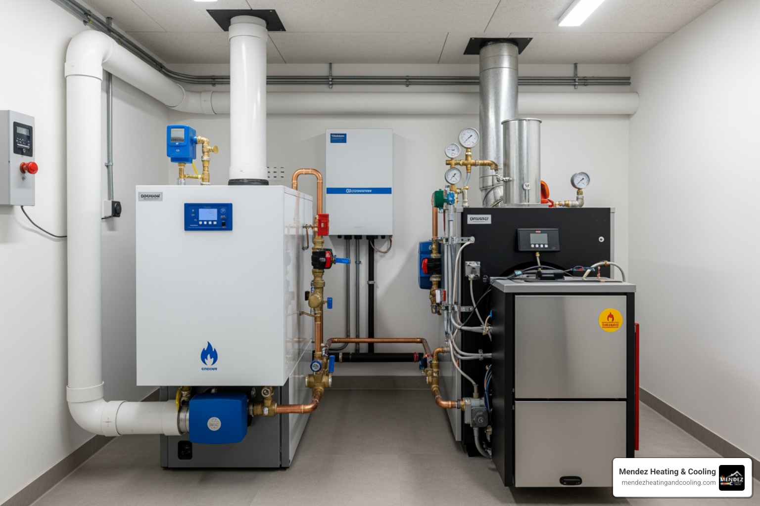 modern, high-efficiency gas boiler next to a modern oil boiler - gas vs oil boiler easton pa modern, high-efficiency gas boiler next to a modern oil boiler - gas vs oil boiler easton pa