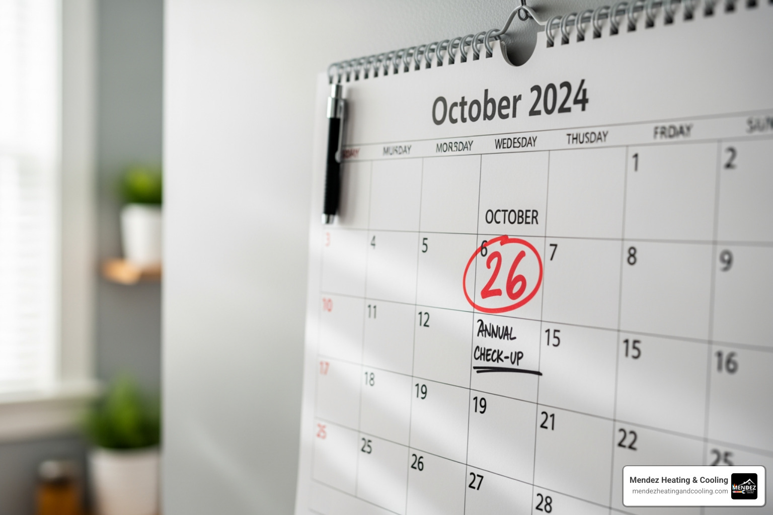 A calendar with a reminder for an annual furnace tune-up marked prominently. - It's the middle of winter and my furnace is blowing cold air. Who provides emergency furnace repair in Easton? A calendar with a reminder for an annual furnace tune-up marked prominently. - It's the middle of winter and my furnace is blowing cold air. Who provides emergency furnace repair in Easton?