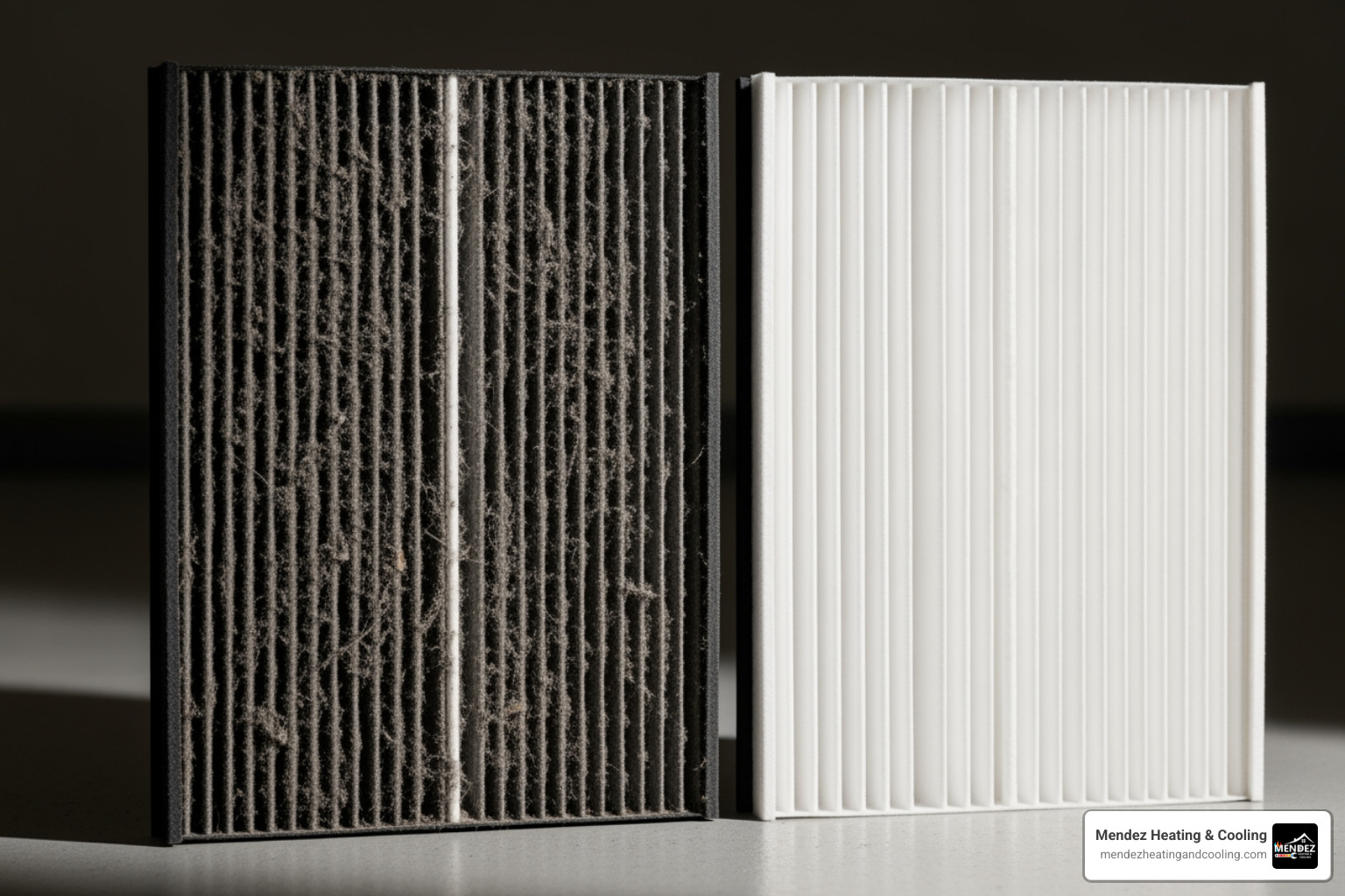 A dirty, clogged furnace air filter next to a clean one, highlighting the contrast in air permeability. - It's the middle of winter and my furnace is blowing cold air. Who provides emergency furnace repair in Easton? A dirty, clogged furnace air filter next to a clean one, highlighting the contrast in air permeability. - It's the middle of winter and my furnace is blowing cold air. Who provides emergency furnace repair in Easton?
