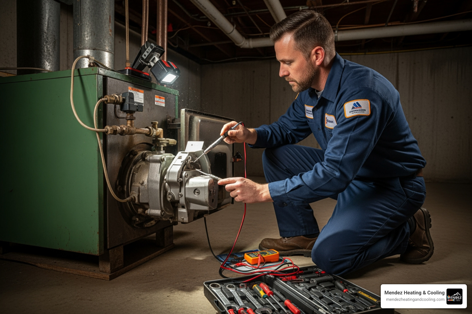 a technician performing a boiler tune-up - oil boiler repair allentown pa