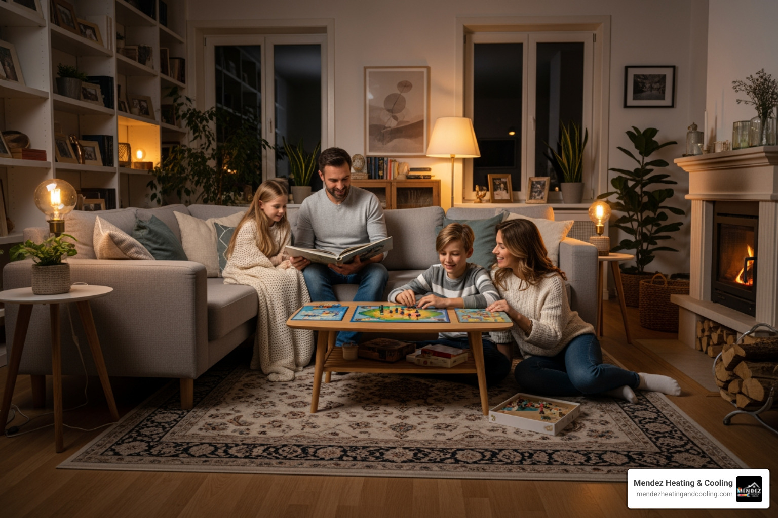 Family comfortably gathered in their warm living room - gas boiler service Reading PA