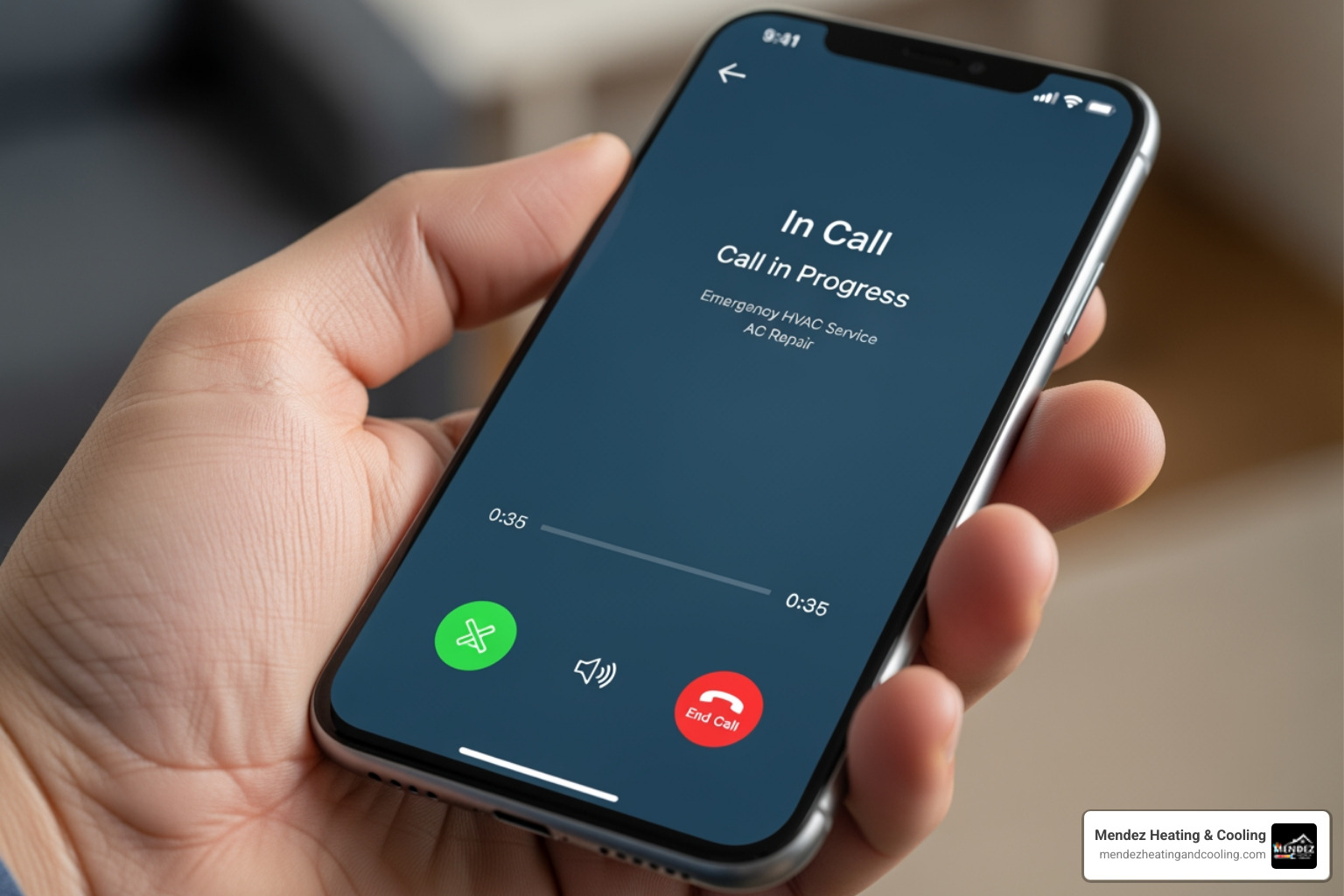 phone screen displaying a call to an emergency HVAC service - gas furnace repair easton pa