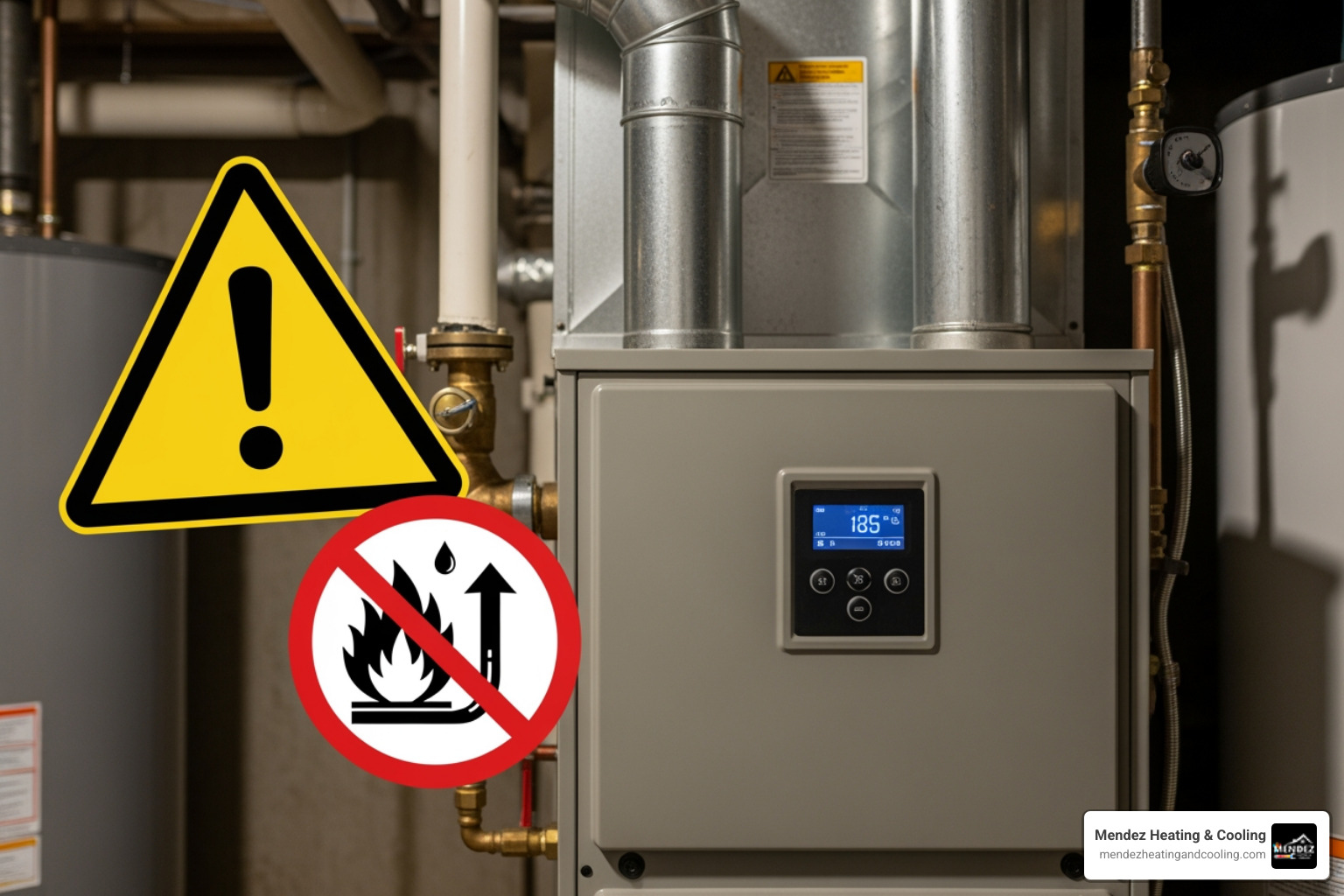 an oil furnace with a warning icon - oil furnace repair allentown pa