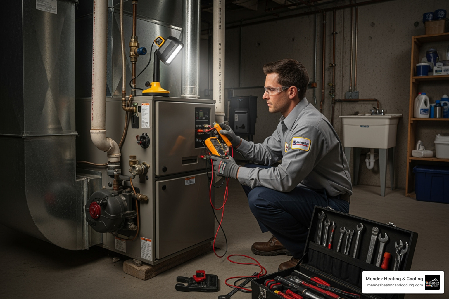 HVAC technician servicing an oil furnace - oil furnace maintenance reading pa HVAC technician servicing an oil furnace - oil furnace maintenance reading pa