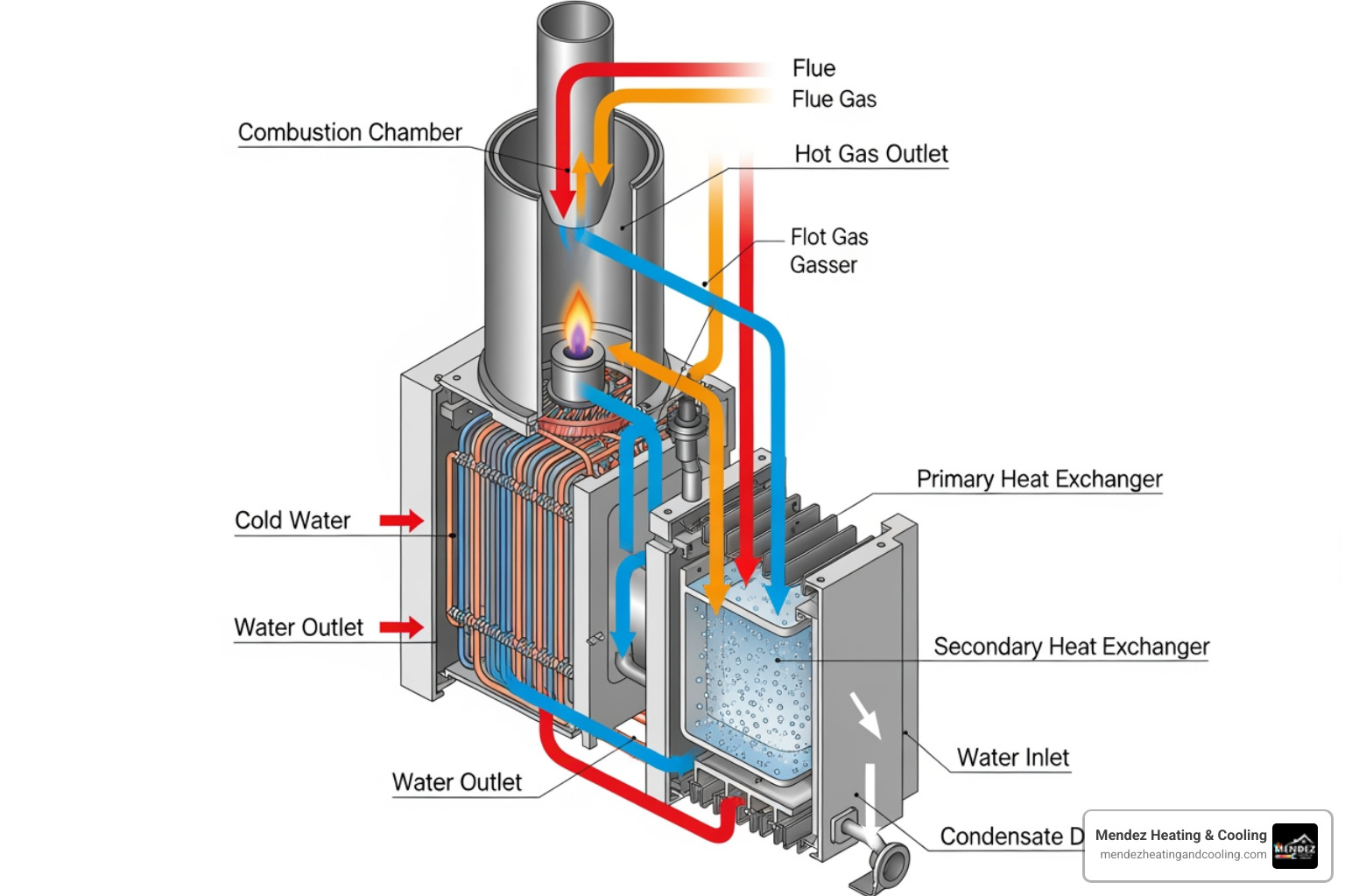 diagram showing sealed combustion and condensing process of a modern boiler - oil boiler efficiency Easton PA