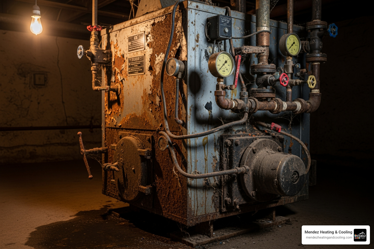 old, inefficient oil boiler showing rust and wear - oil boiler efficiency Easton PA