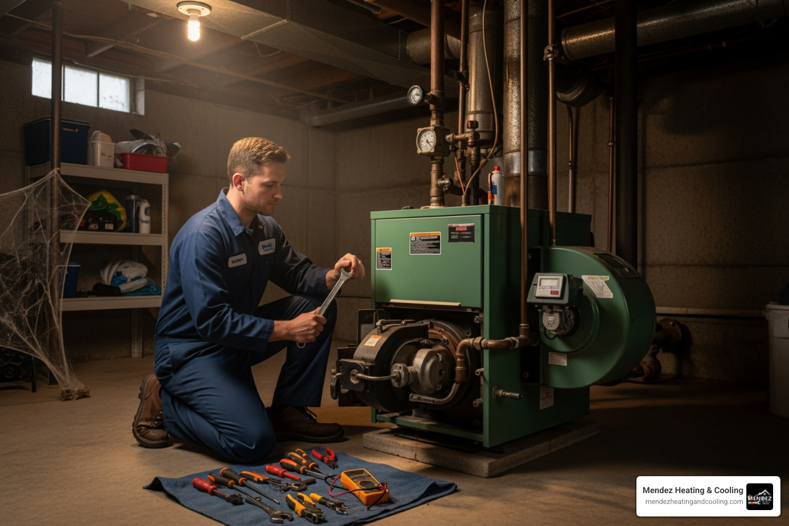Technician performing boiler tune-up - oil boiler winterization reading pa Technician performing boiler tune-up - oil boiler winterization reading pa