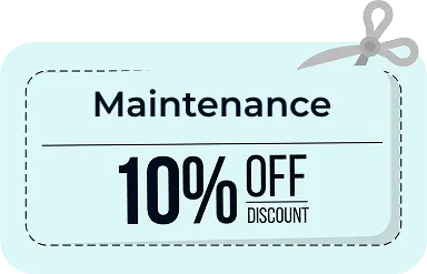 Coupon with 10% off maintenance services, dotted border and scissors
