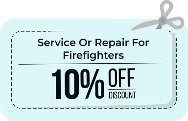 Coupon offering 10% off service or repair for firefighters