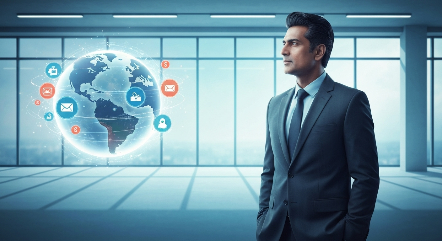 Businessperson with globe in office