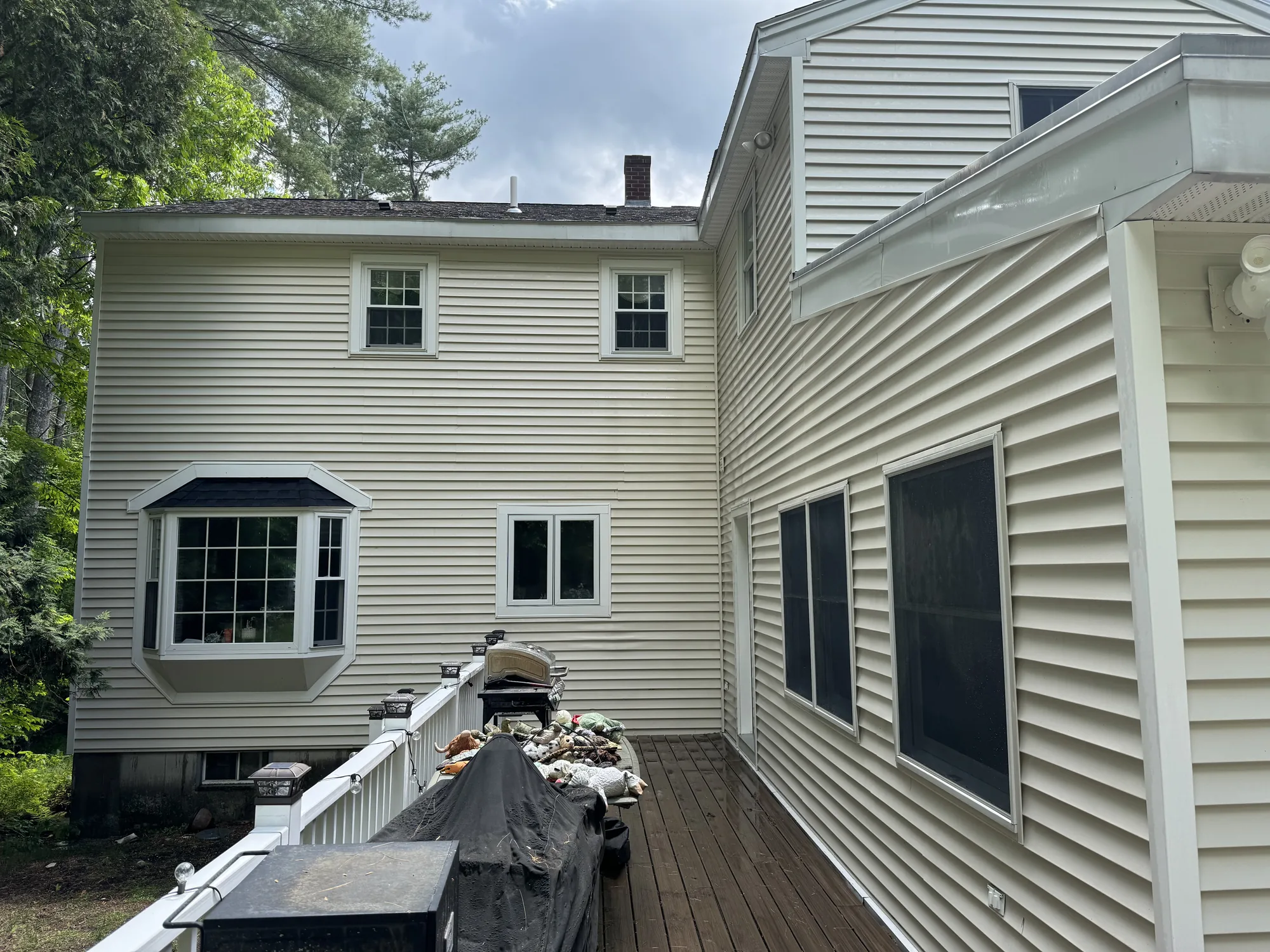 Deck railing and exterior after soft washing