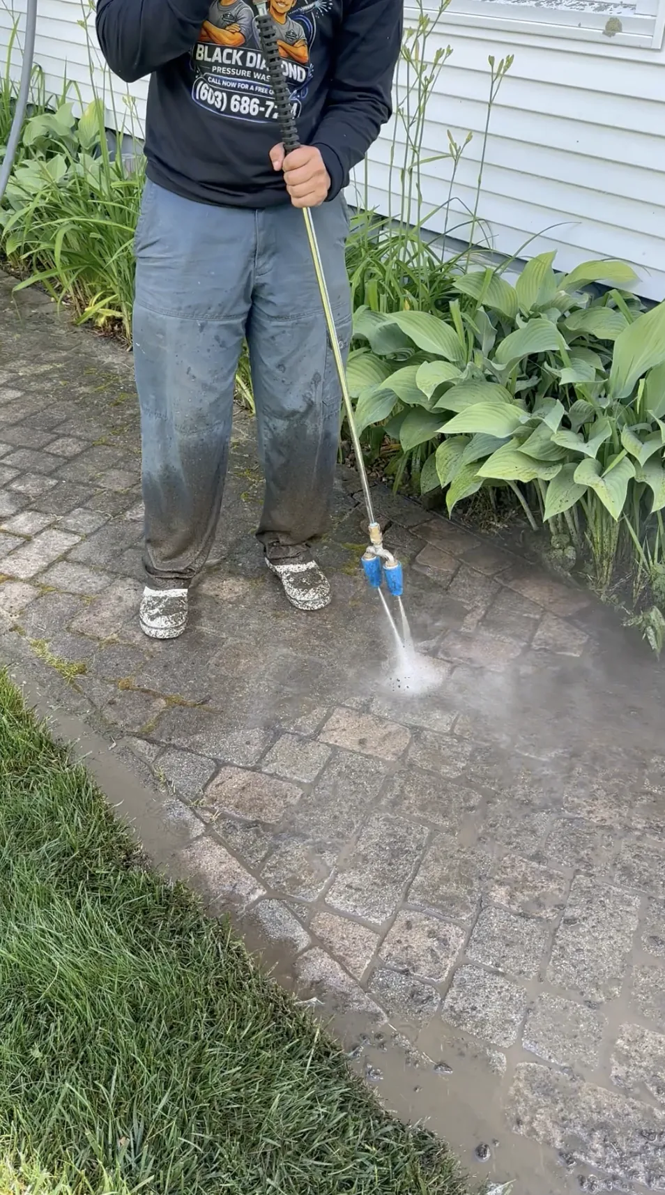 Black Diamond cleaning a paver walkway in Seacoast NH
