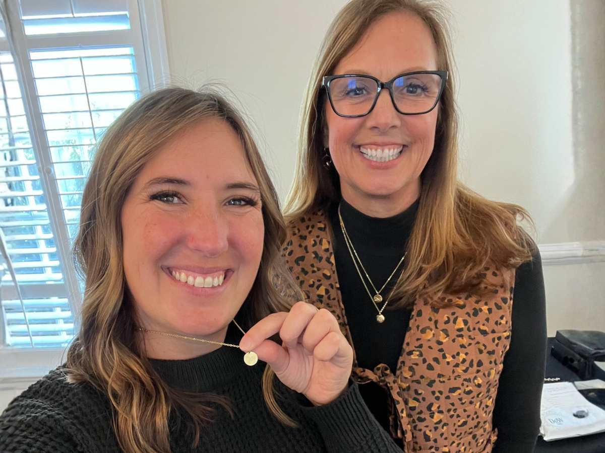 Vanessa and Debora with custom necklace