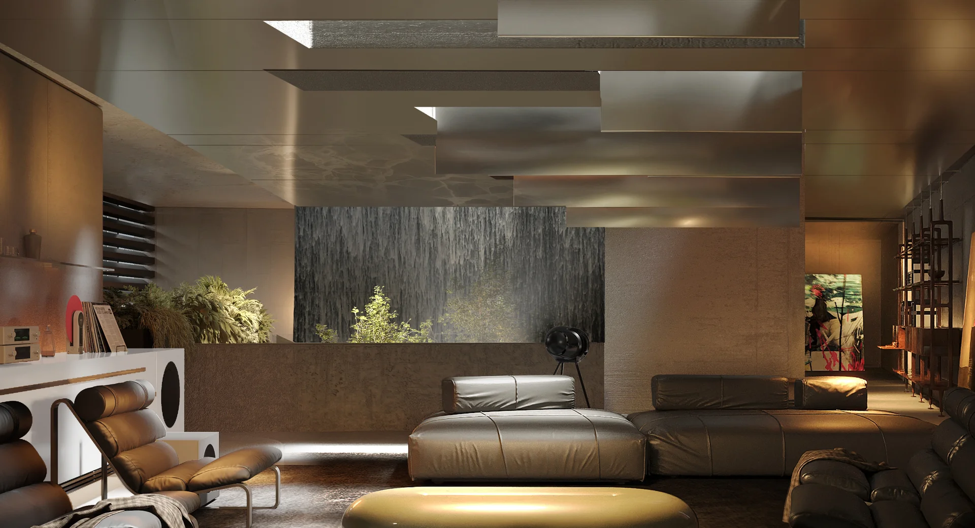 A waterfall in a concrete canyon.