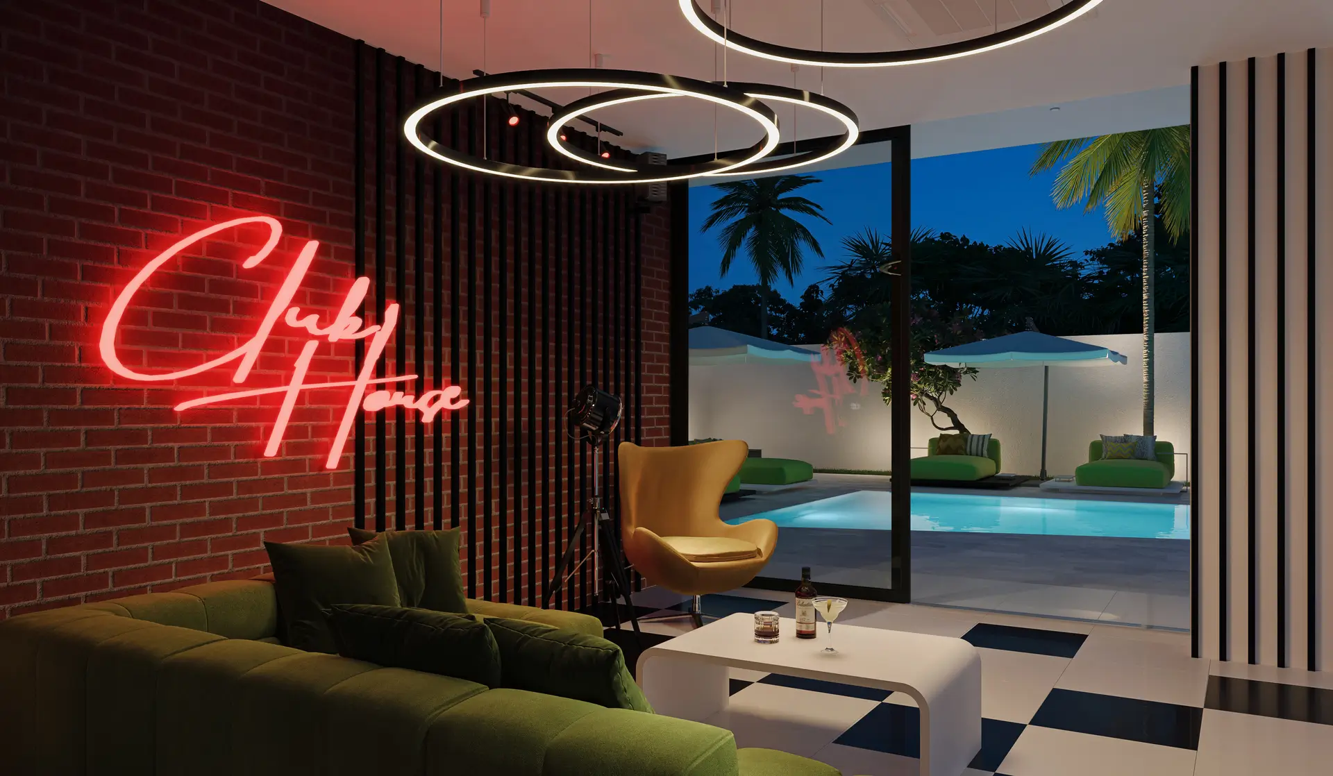 The sky bar is the centerpiece of the villa.