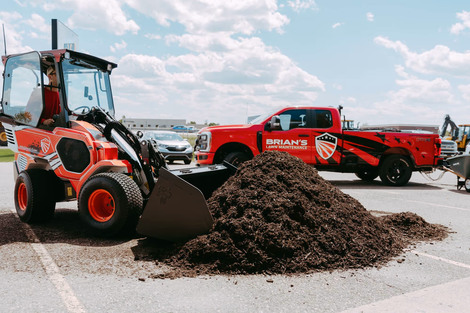 Fresh mulch prepared for property enhancement in Novi by Brian's Lawn Maintenance.