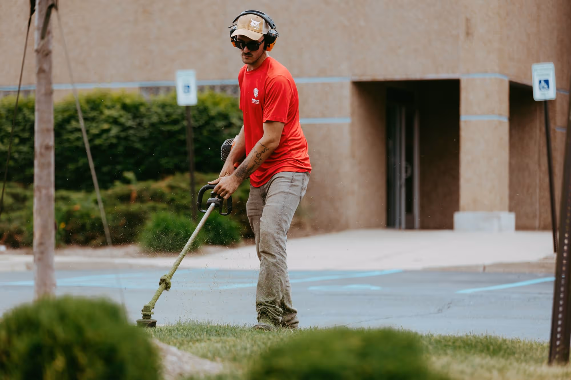 Precise edging along sidewalk at Novi retail center
