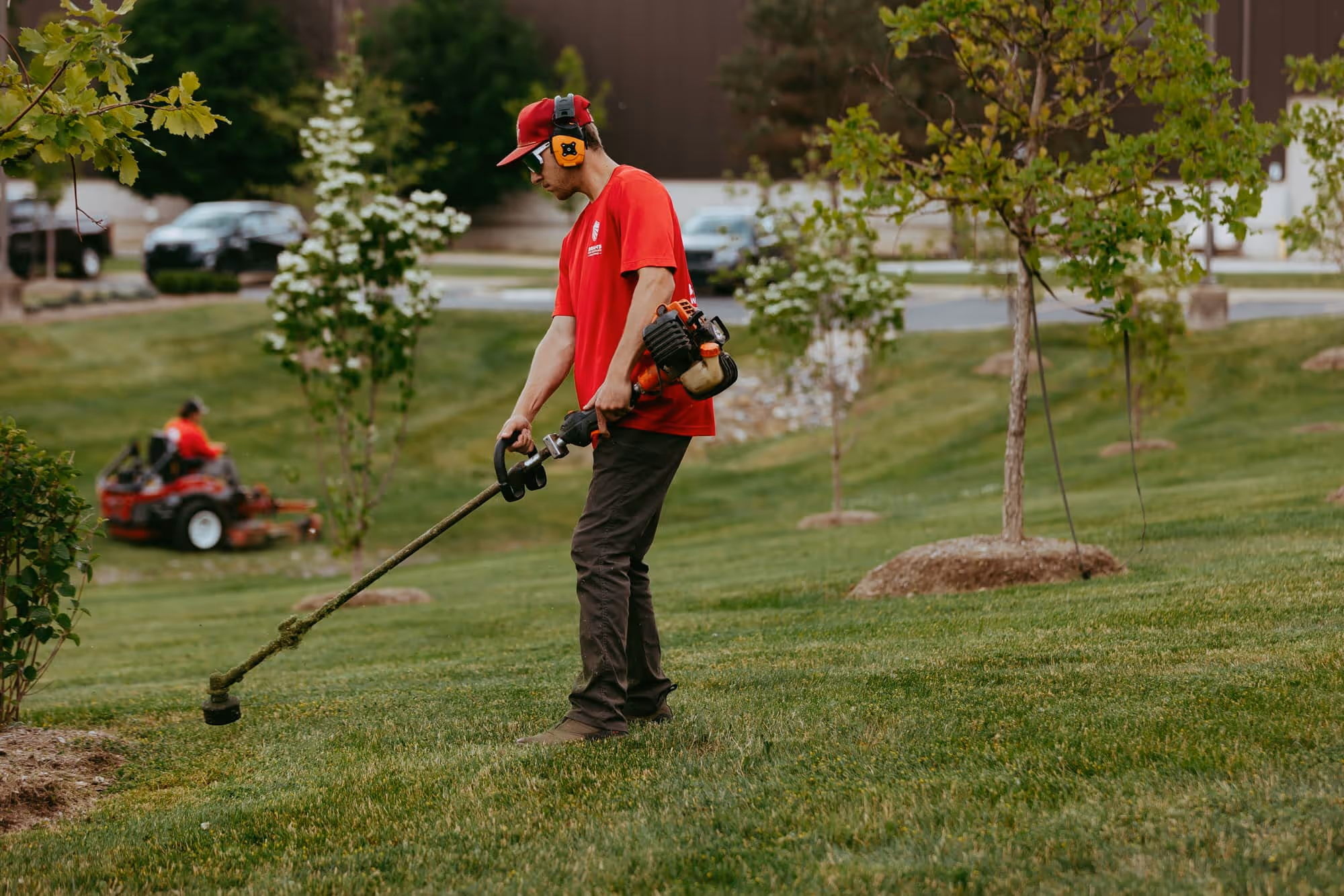 Plant bed maintenance with seasonal color at medical offices, Novi