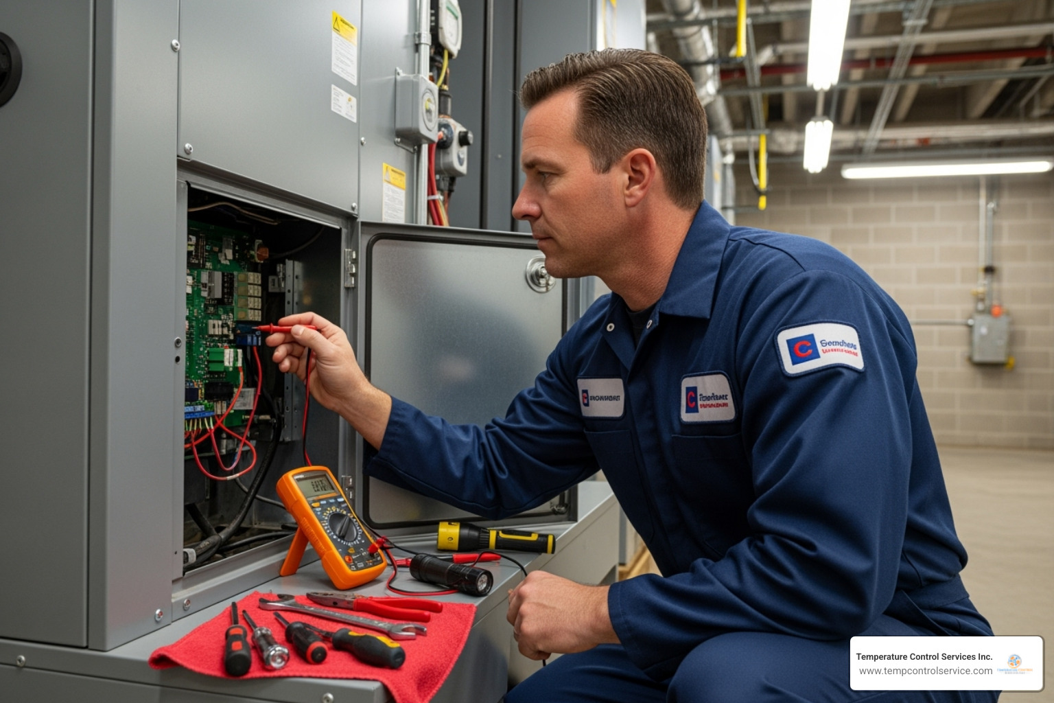 technician performing HVAC maintenance - commercial heating service raleigh nc