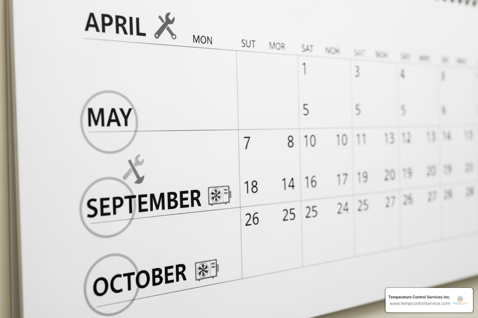 a calendar with spring and fall highlighted for HVAC service - preventative hvac maintenance raleigh nc