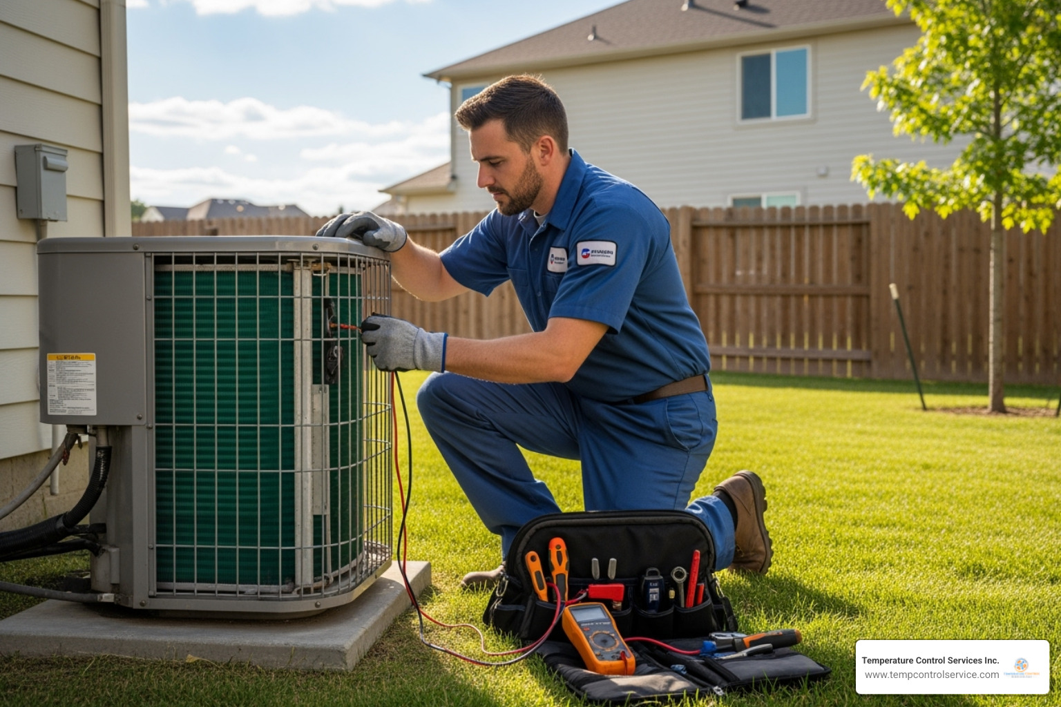 technician servicing outdoor AC unit - air conditioning service apex nc