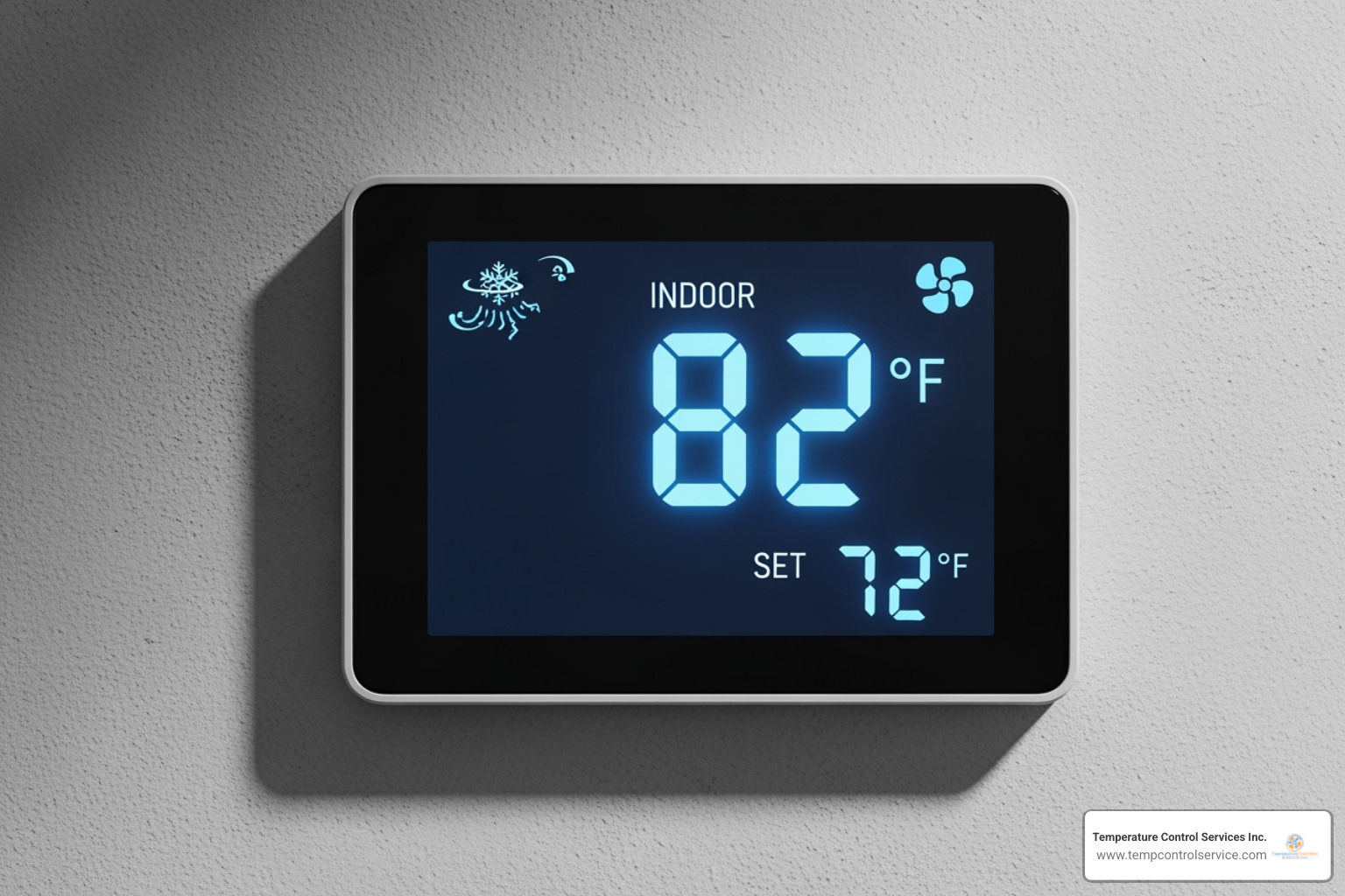 A thermostat displaying a high indoor temperature despite the AC running - air conditioning repair carrboro nc
