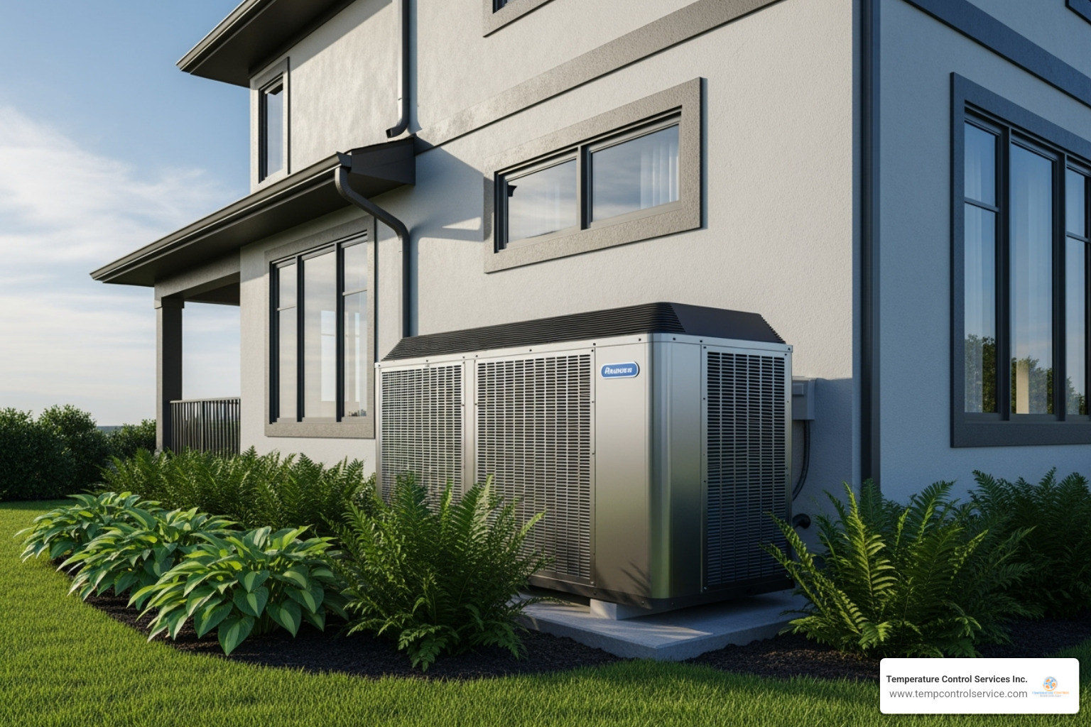 A modern, energy-efficient AC unit installed outside a home - air conditioning repair carrboro nc