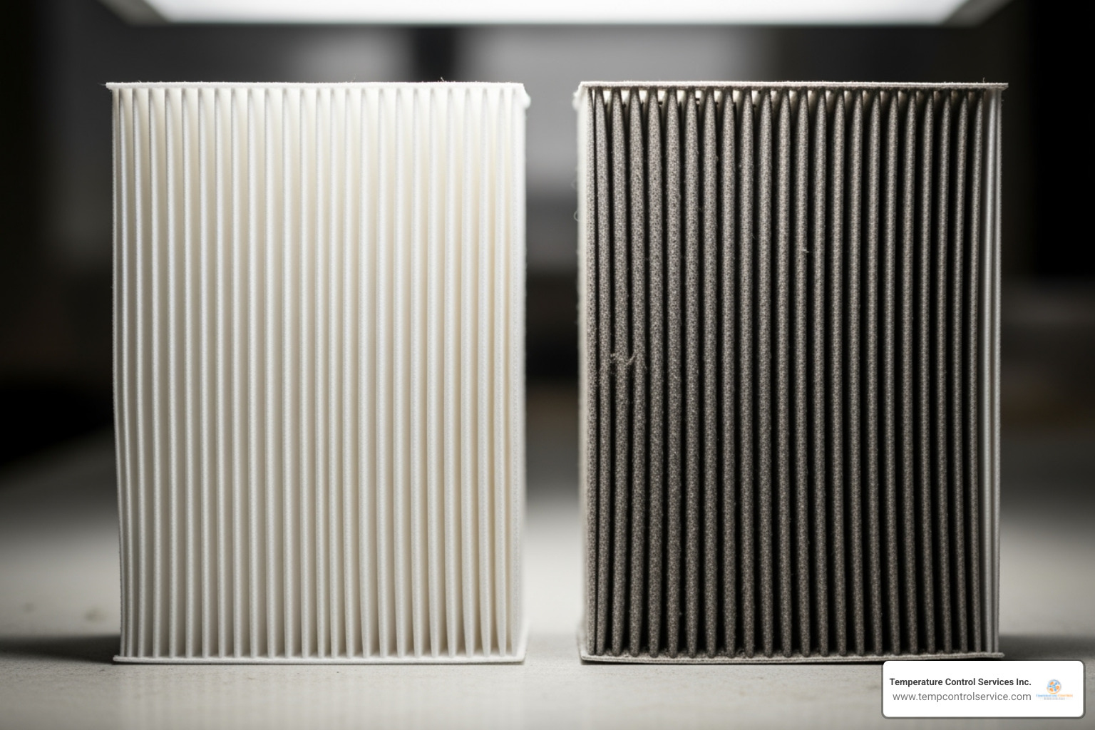 A clean air filter next to a dirty one - air conditioning repair carrboro nc