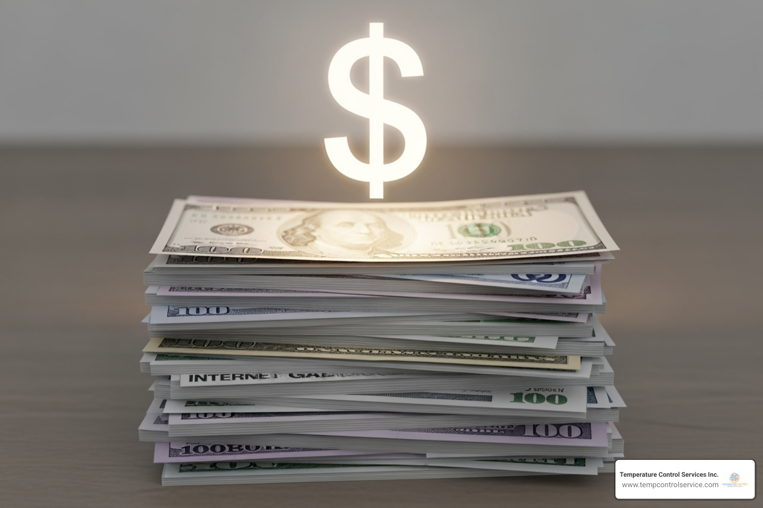 A dollar sign hovering over a stack of energy bills, symbolizing cost savings - air conditioning maintenance apex nc