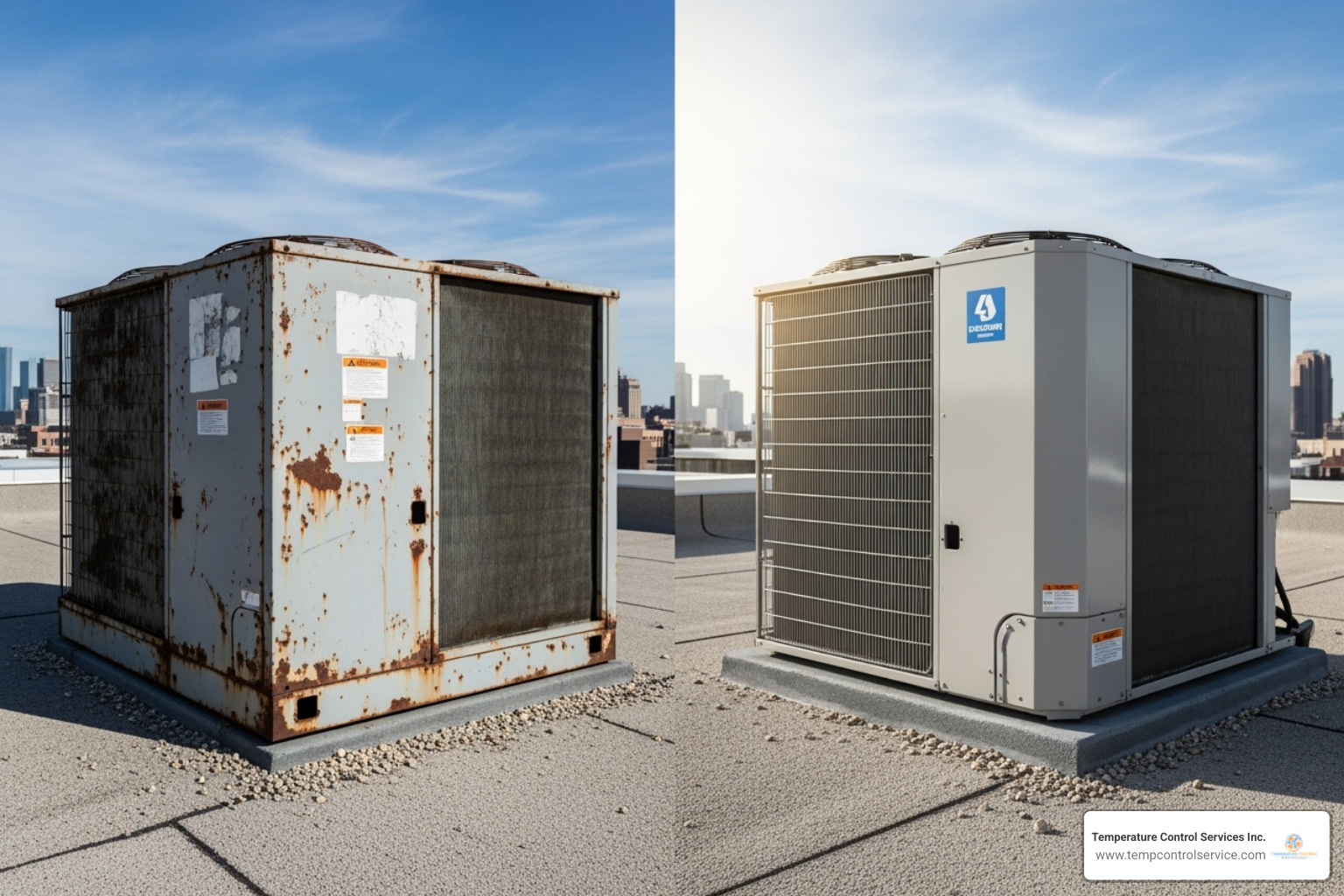 old and new commercial HVAC units - commercial heating installation carrboro nc