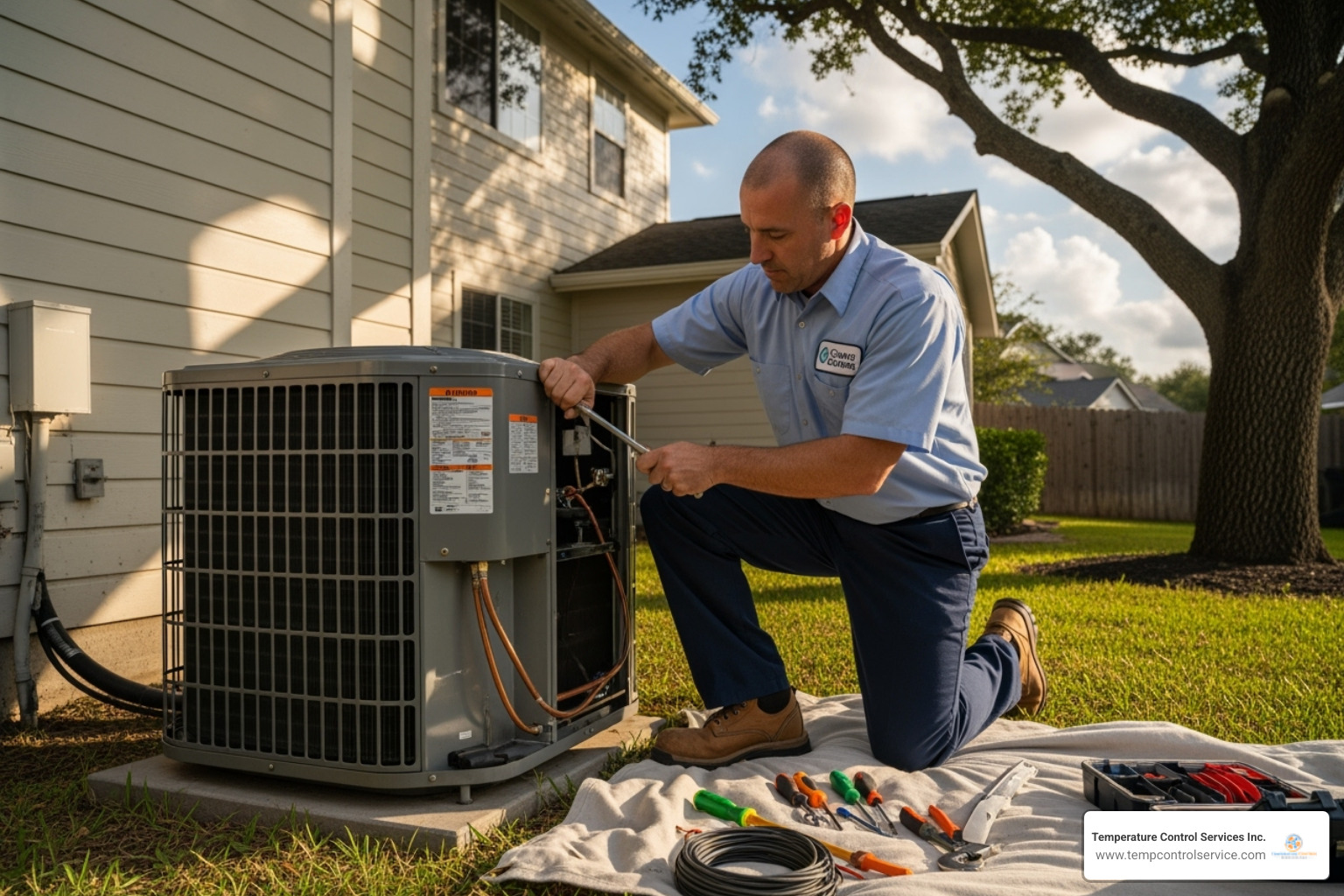 technician installing new AC unit - ac replacement carrboro nc