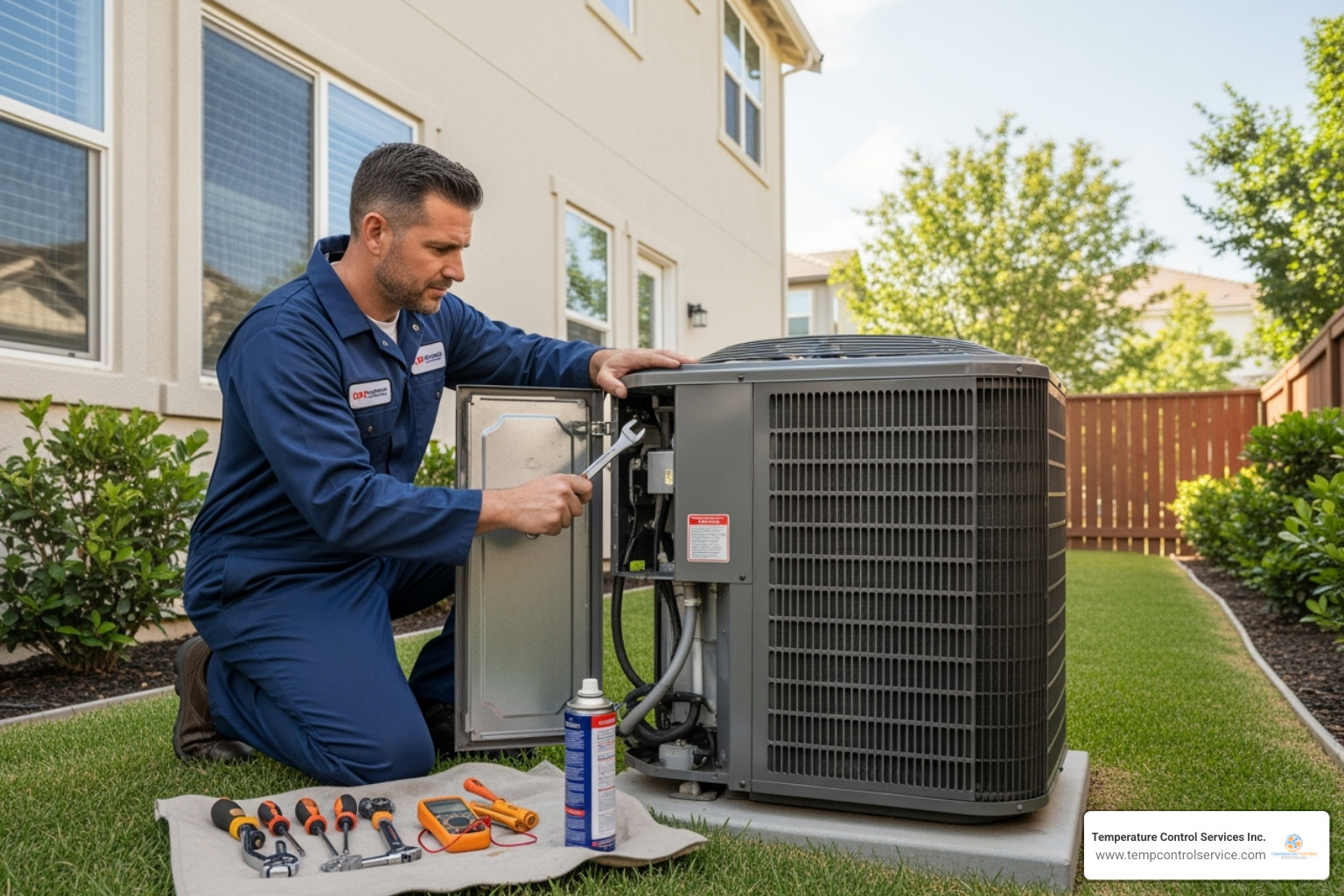 technician performing AC maintenance - ac replacement carrboro nc
