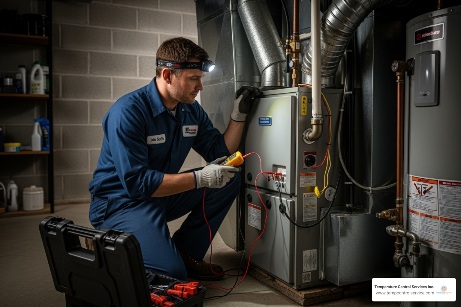 Technician servicing a furnace - furnace service apex nc