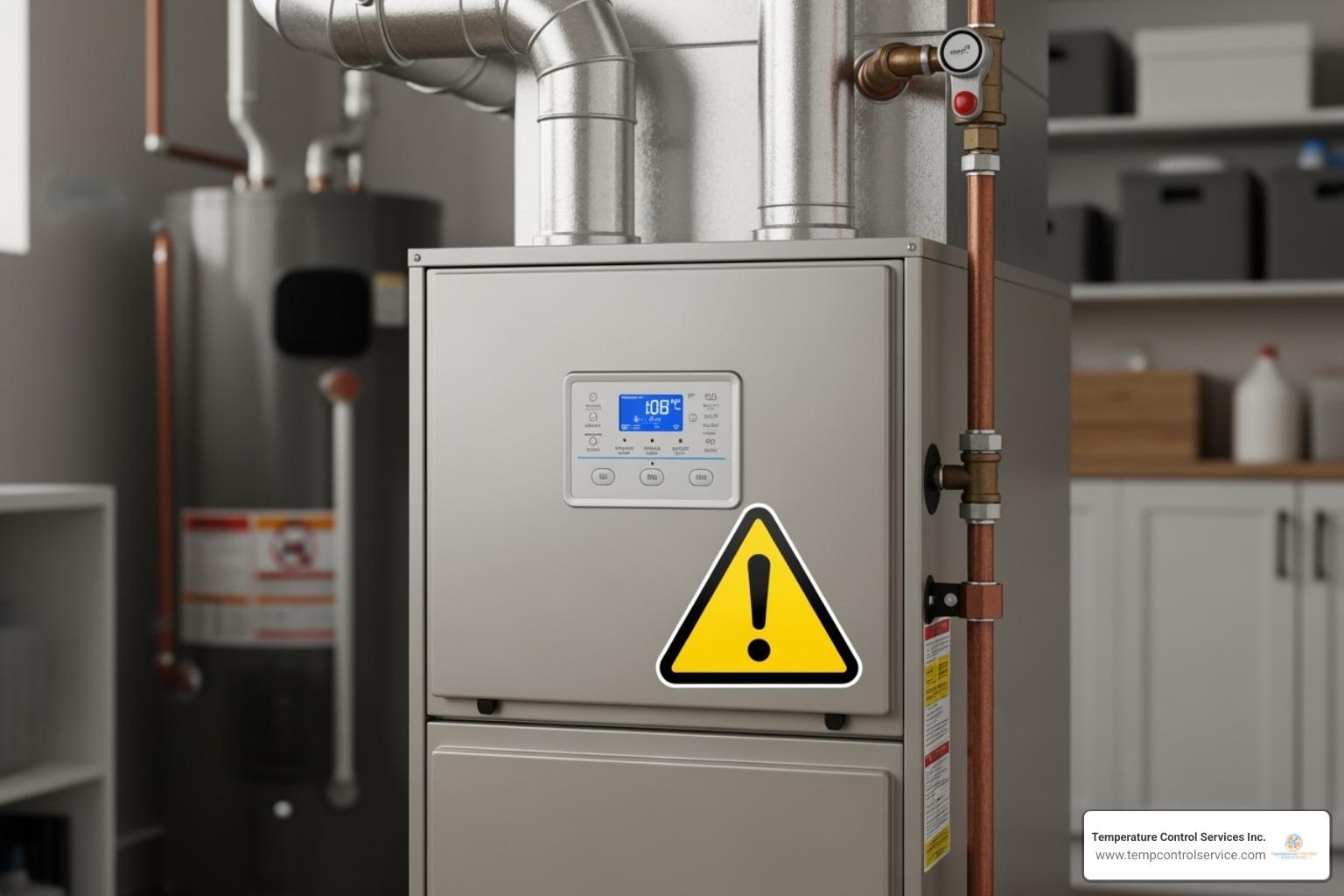 Furnace with a warning icon indicating need for repair - furnace service apex nc