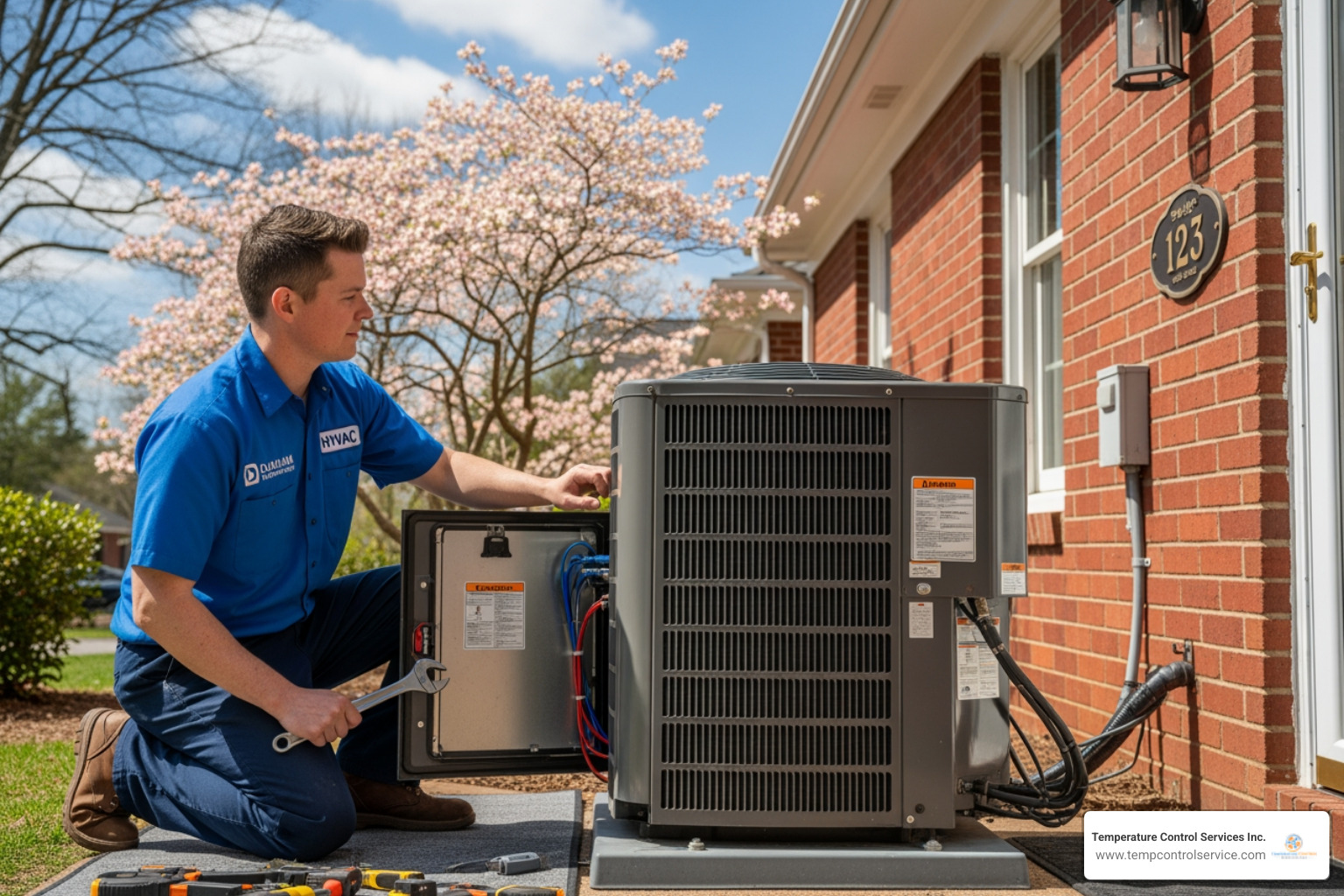 Infographic showing common heat pump problems and when to call for service: ice buildup on outdoor unit, system blowing cool air in winter, strange grinding or squealing noises, frequent on-off cycling, unexplained energy bill spikes, and uneven temperatures throughout the home - heat pump repair in durham, nc