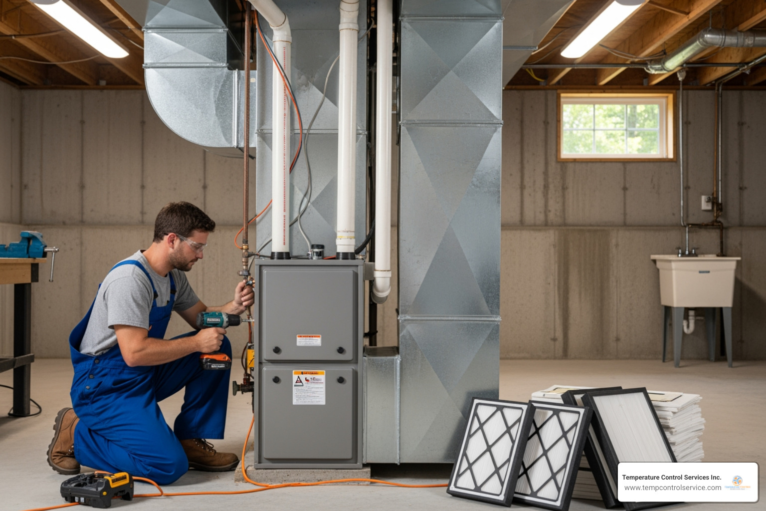 infographic showing signs your furnace needs replacement including age over 15 years, rising energy bills, frequent repairs, strange noises, uneven heating throughout home, and visible rust or cracks on unit - furnace installation affordable in creedmoor, nc