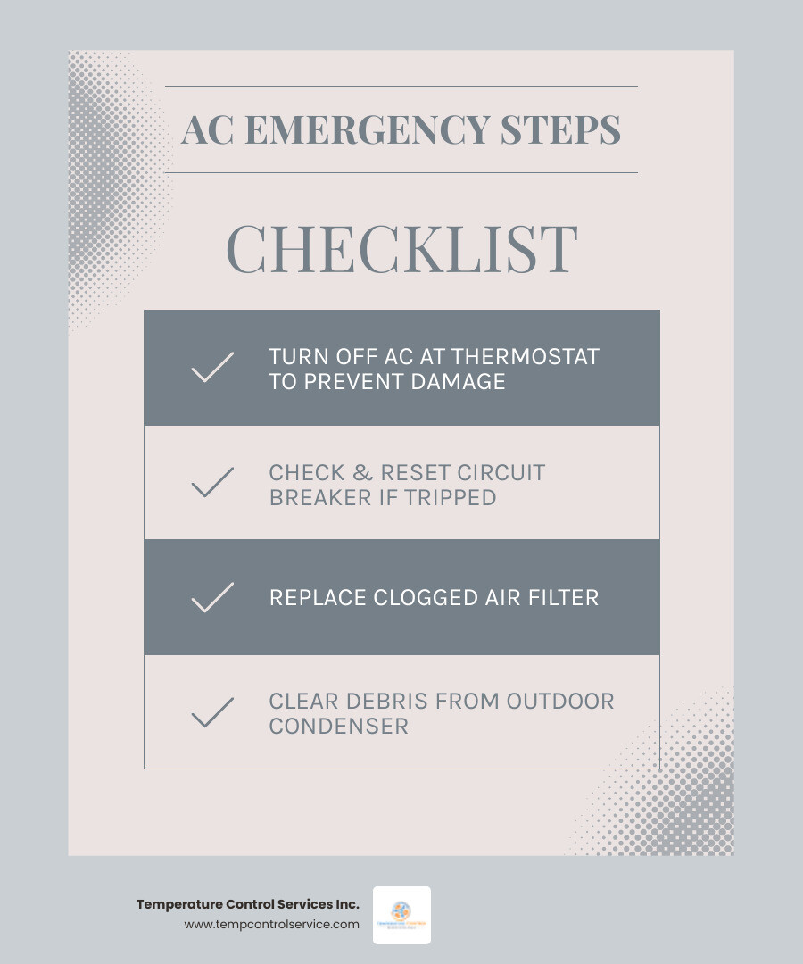Step-by-step infographic for handling a sudden AC failure in Cary NC during extreme heat - ac maintenance emergency in cary