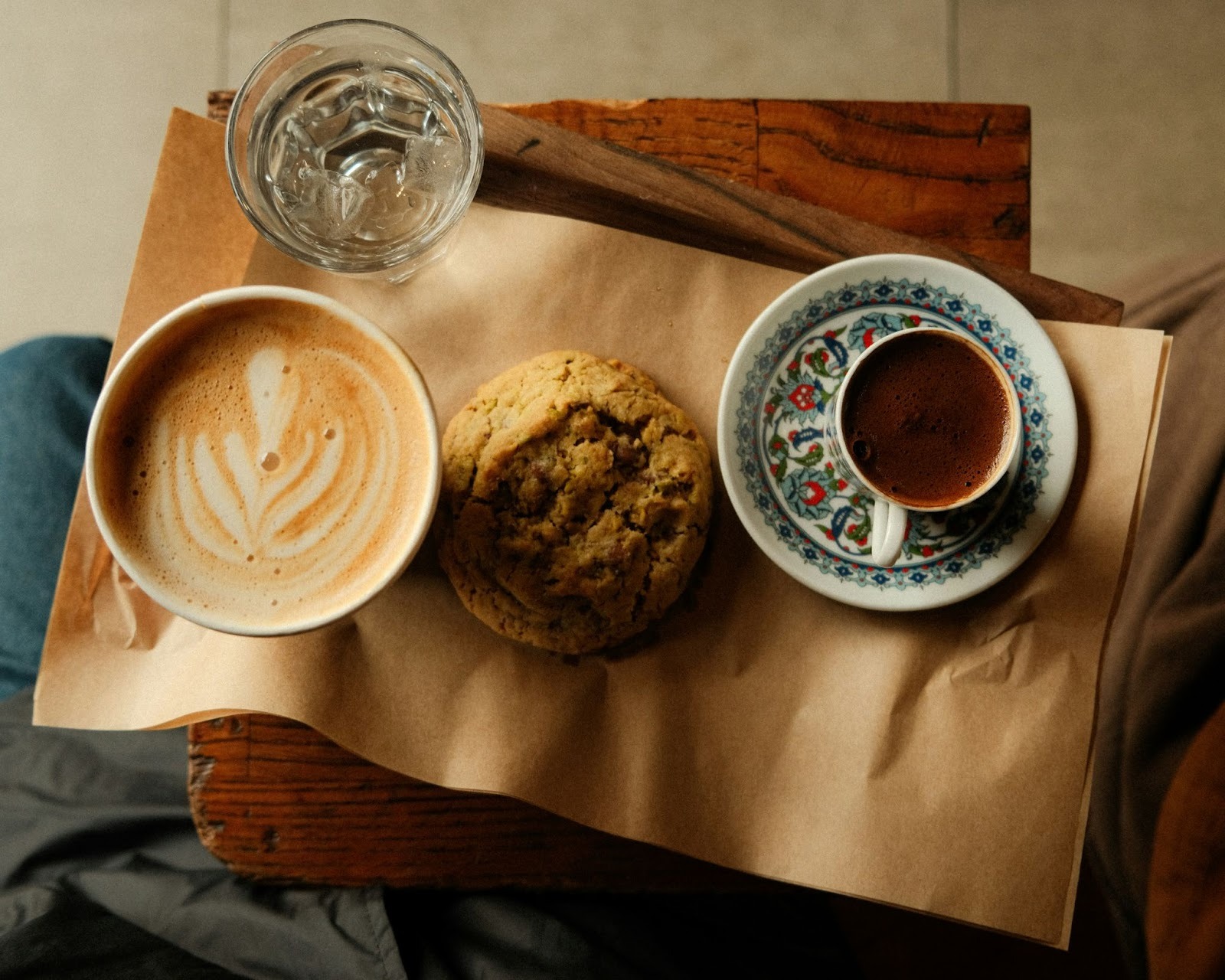 Freshly brewed coffee with a cookie at a Cincinnati café