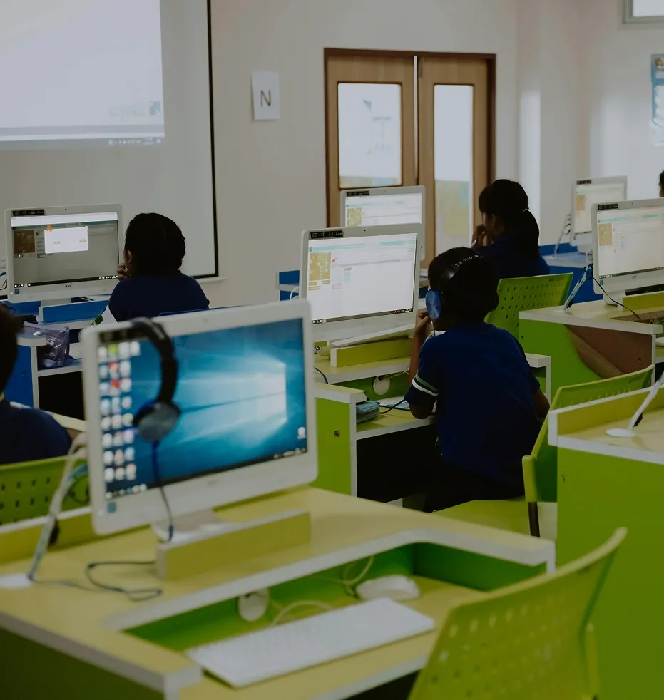People using computers in a testing or benchmarking lab
