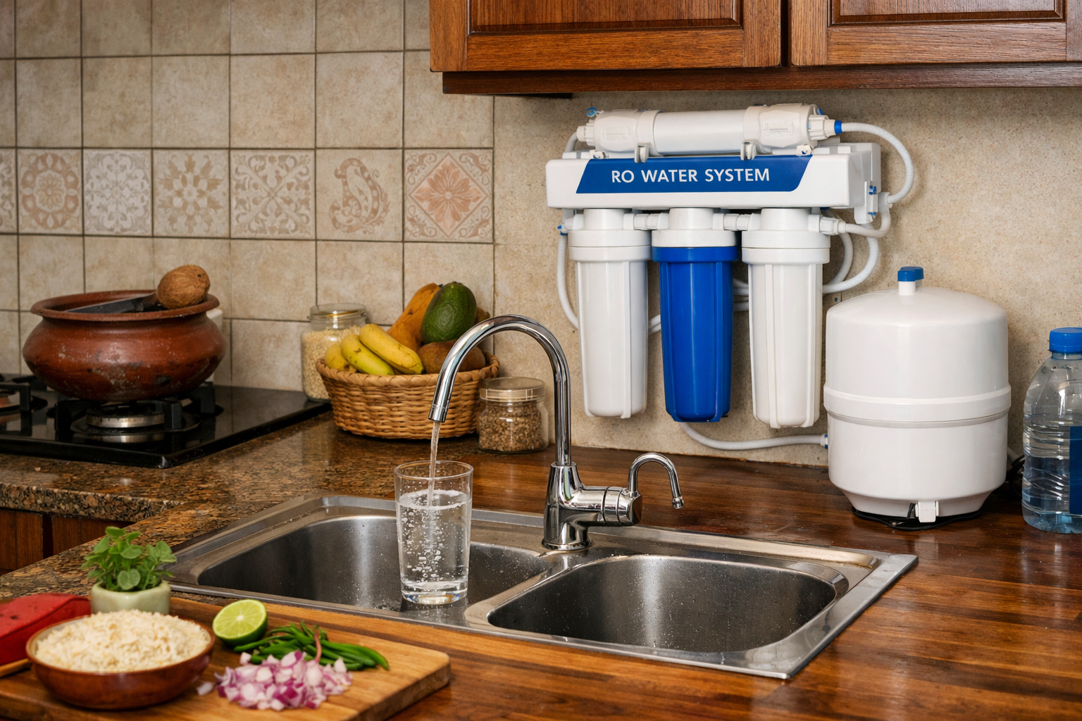  RO water filter system installed in a Sri Lankan home kitchen