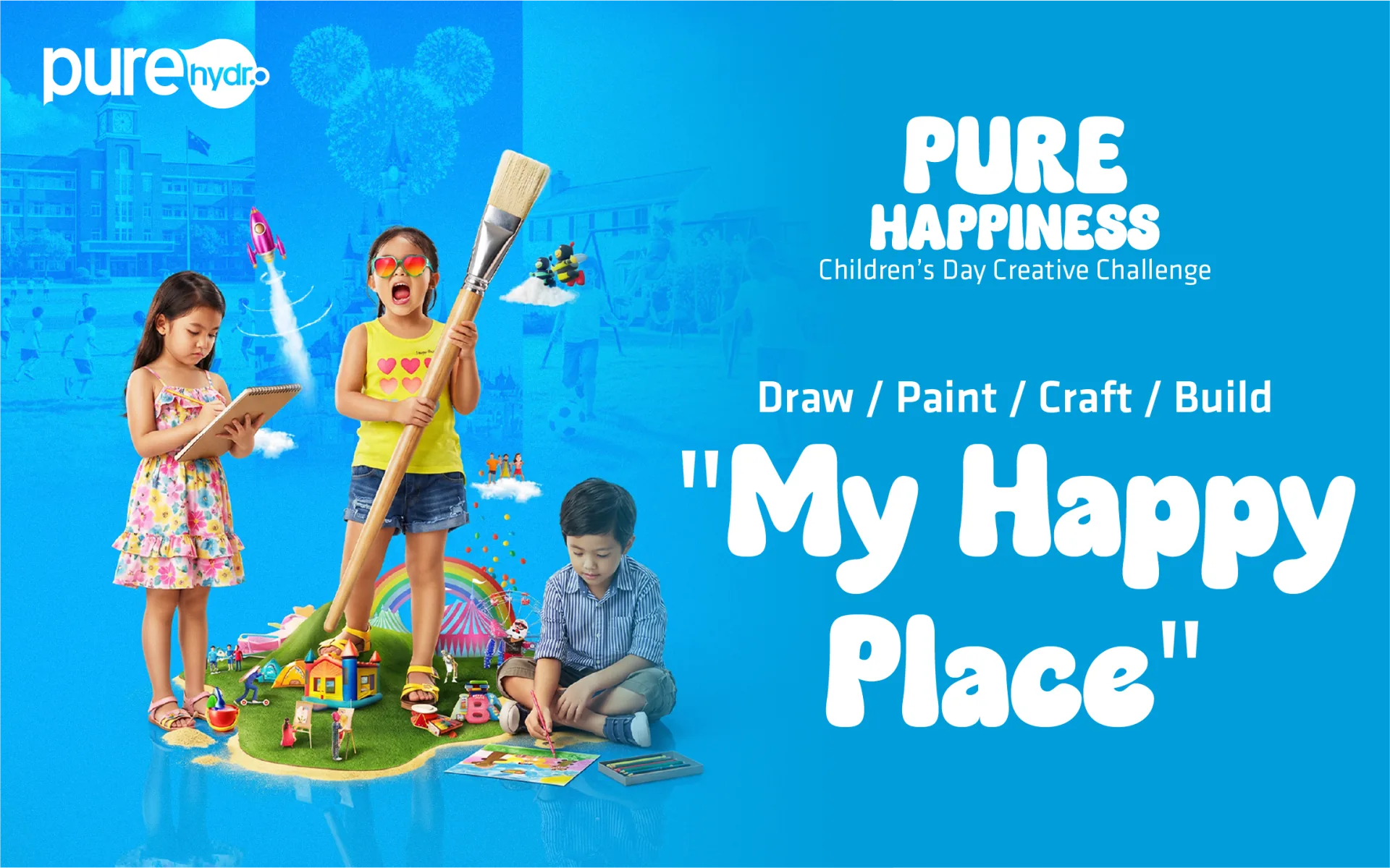Pure Happiness ළමා දින නිර්මාණ අභියෝගය — "My Happy Place" / Pure Happiness Children's Day Creative Challenge — "My Happy Place". Draw, paint, craft or build.