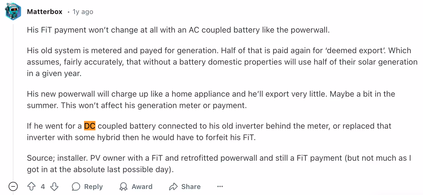 Reddit post about losing your generation tariff