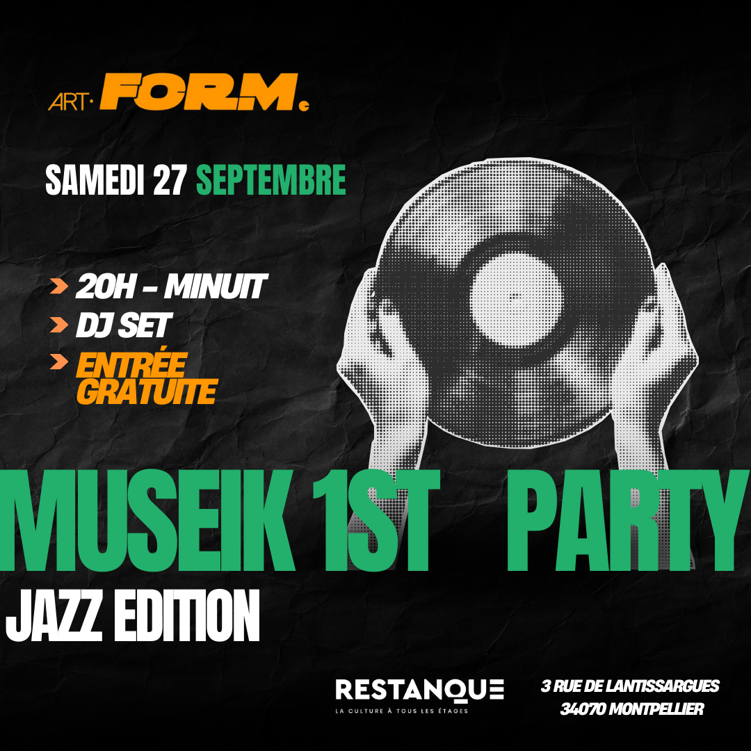 Visuel sur fond noir montrant un vinyle et des mains en gros plan.
