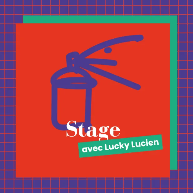 Visuel violet et rouge avec un pictogramme de bombe de peinture.