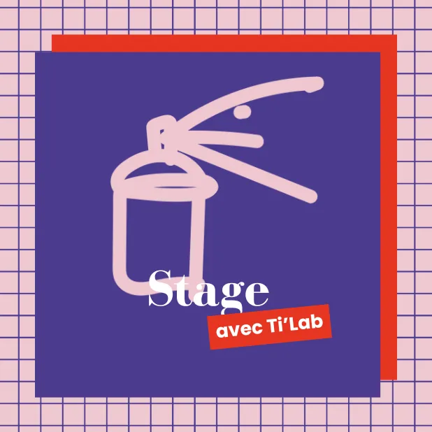 Visuel violet et rose avec un pictogramme de bombe de peinture.