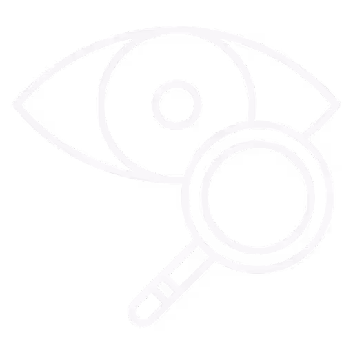 White icon, with eye and magnifying glass over it.
