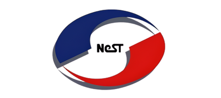 dark blue and red nest logo