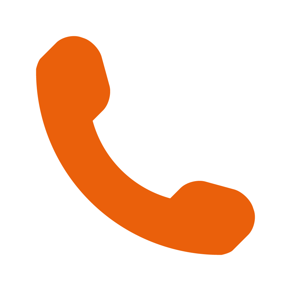 Orangenes Telefonhörer-Symbol auf weißem Hintergrund.